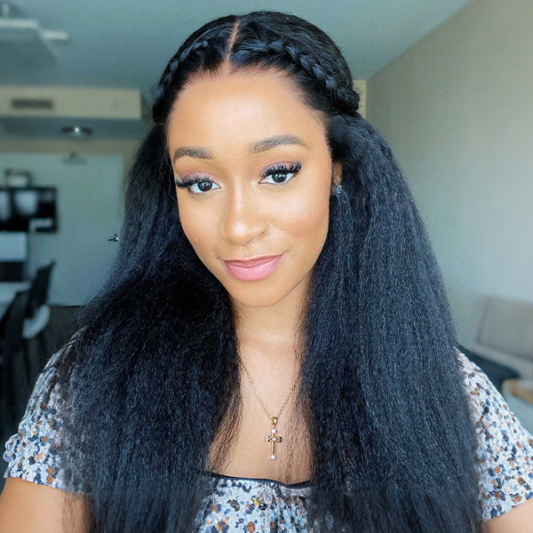 24h Shipping |  Kinky Straight Bleached Knots Wear Go Glueless Wig Pre-cut 7x5 HD Lace Wig