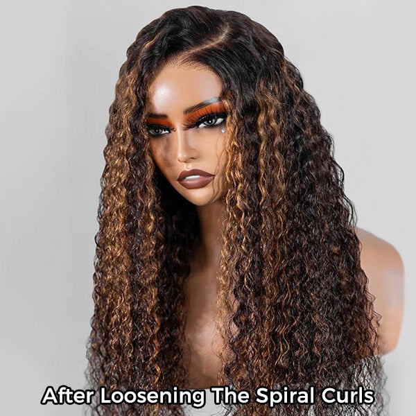 OQ HAIR Balayage Highlight Ombre Brown Water Wave Wear Go Glueless Wig With Natural Hairline