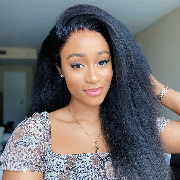 24h Shipping |  Kinky Straight Bleached Knots Wear Go Glueless Wig Pre-cut 7x5 HD Lace Wig