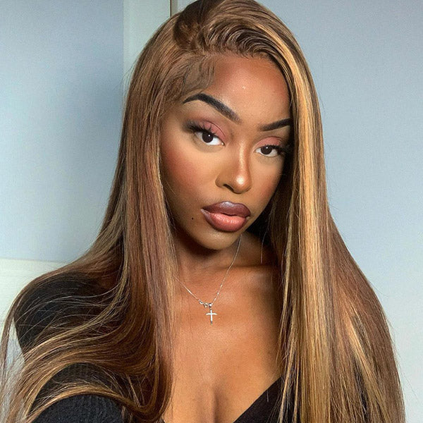 OQ HAIR M-cap Straight Hair 4/27 Highlight Color Wear Go Glueless Wigs Invisible Knots Pre Cut 9x6 Lace Wigs