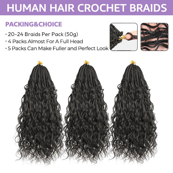 OQ HAIR Premium Natural Wave Crochet Box Braids Hair Smooth Weightless Crochet Human Hair Itch Free