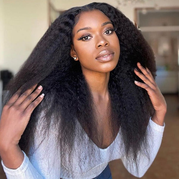 24h Shipping |  Kinky Straight Bleached Knots Wear Go Glueless Wig Pre-cut 7x5 HD Lace Wig