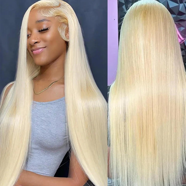 CLEARANCE | OQ HAIR Straight Hair Blonde 613 Pre-Plucked Natural Hairline 13x4 Lace Frontal Wig Dyeable Human Hair