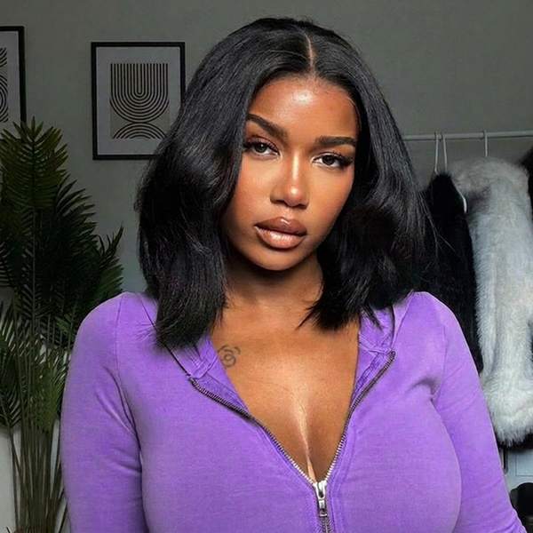 24h Shipping | OQ HAIR 9x6 Tpart Wear Go Layered Cut Bob Yaki Straight Wig Deep Part Lace Glueless Wig With Drawstring