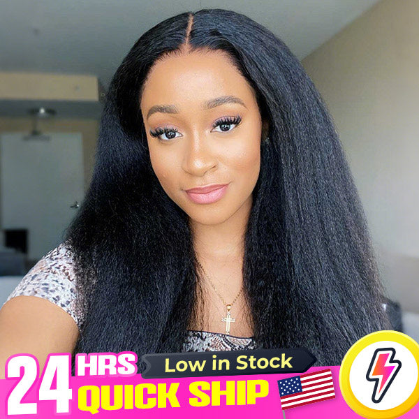 24h Shipping |  Kinky Straight Bleached Knots Wear Go Glueless Wig Pre-cut 7x5 HD Lace Wig