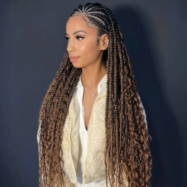 Deep Wave Highlight Ombre Color Bulk Human Hair Knotless Boho Braids Virgin No Weft Extensions 1/3/5 Packs