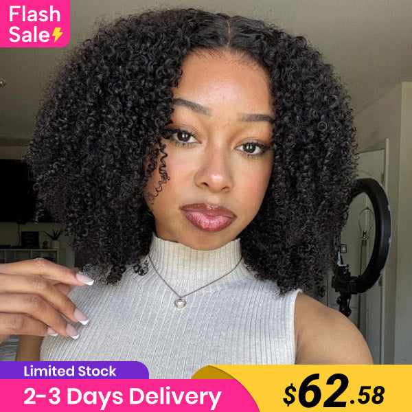 Flash Sale | Afro Curly Drawstring V Part Wig No Leave Out Thin Part Glueless Wigs Human Hair Wig