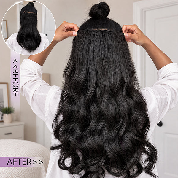OQ HAIR Body Wave Natural Black Seamless Blend Remy Clip In Hair Extensions