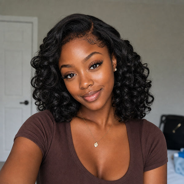 OQ HAIR 4C Edges Hairline Glueless Voluminous Bouncy Curly Wig C Part 9x6 Pre-styled Wear Go Wig With Drawstring Cap