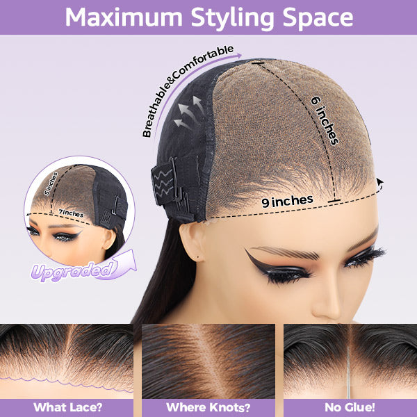 OQ HAIR Kinky Straight Wear Go Wig 100% Glueless Wig Bleached Knots 7x5 Pre-cut HD Lace