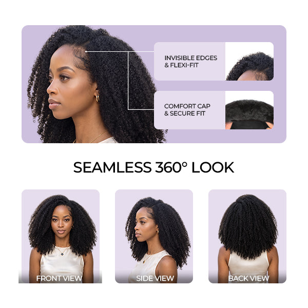 24H Shipping | Afro Curly Wear Go Half Wig With Drawstring Seamless Melt Beginner Friendly