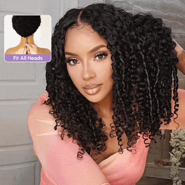 Burmese Curly Glueless Wig Natural Look No Leave Out Easy Install V Part Wig With Elastic Drawstring