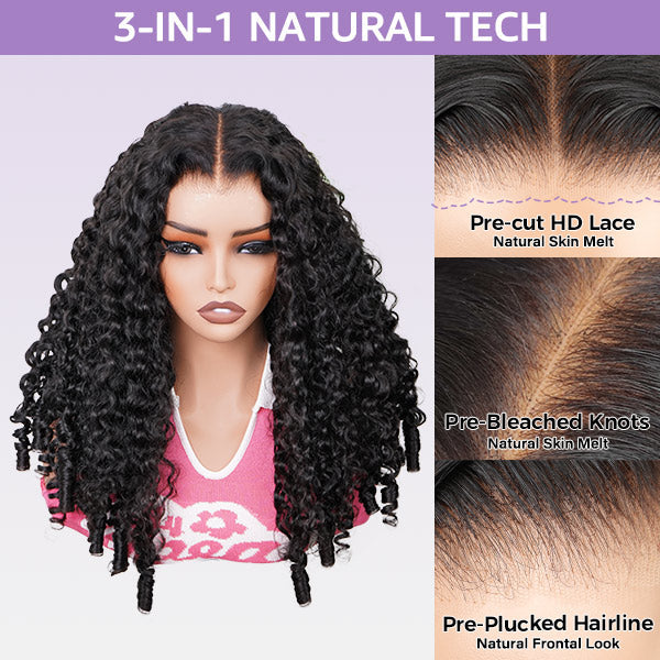 OQ HAIR Burmese Curly Bleached Knots Adjustable Fit Drawstring Wear Go Glueless Wig Pre-cut 13x6 HD Lace Nautral Hairline
