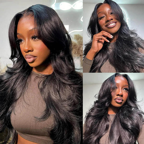 OQ HAIR Flowing Body Wave Curtain Bangs With Face-framing Layers Long Length Glueless Wear Go Wig