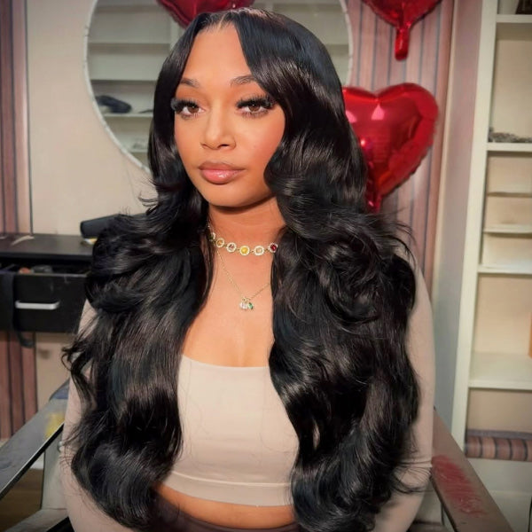 OQ HAIR Flowing Body Wave Curtain Bangs With Face-framing Layers Long Length Glueless Wear Go Wig