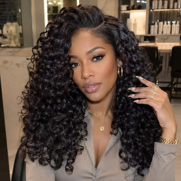 OQ HAIR Bouncy Defined Glueless Burmse Curly 13x6 Lace Long Length Wear Go Wig With Drawstring Cap