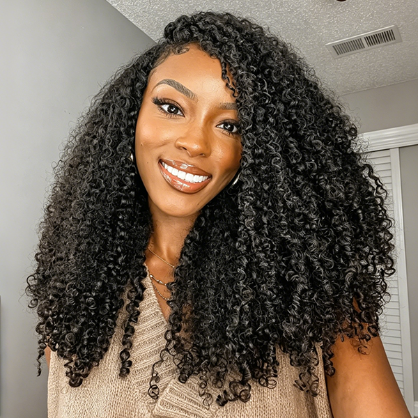 OQ HAIR Wear Go Afro Curly Lace Front Wigs Pre Cut HD Lace Bleached Knots Glueless Wig