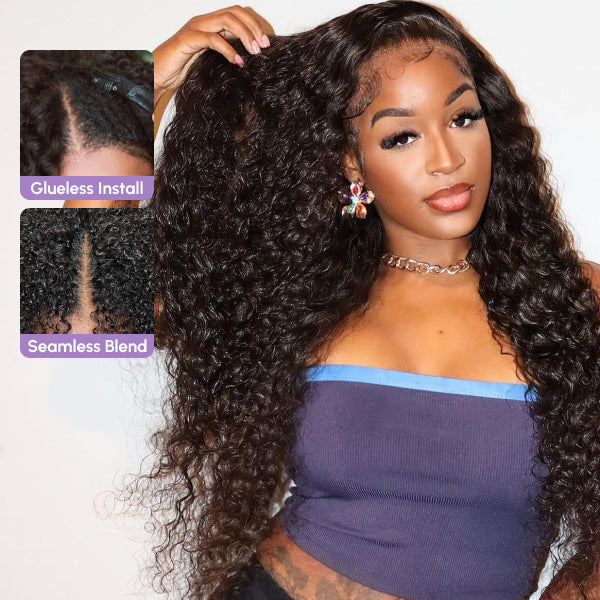 Deep Wave V Part Wig No Leave Out Thin Part Glueless Wigs Human Hair Wig