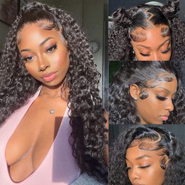 OQ Hair Deep Wave Invisi-Drawstring 360 Lace Glueless Wig Bleached Knots Wear Go Wig