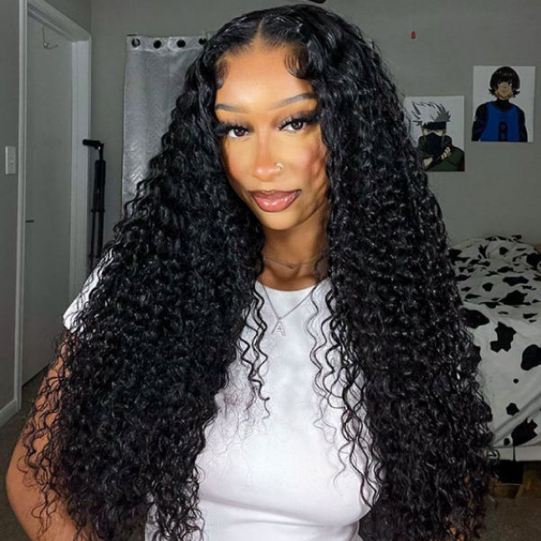 Deep Wave V Part Wig No Leave Out Thin Part Glueless Wigs Human Hair Wig 180% Density