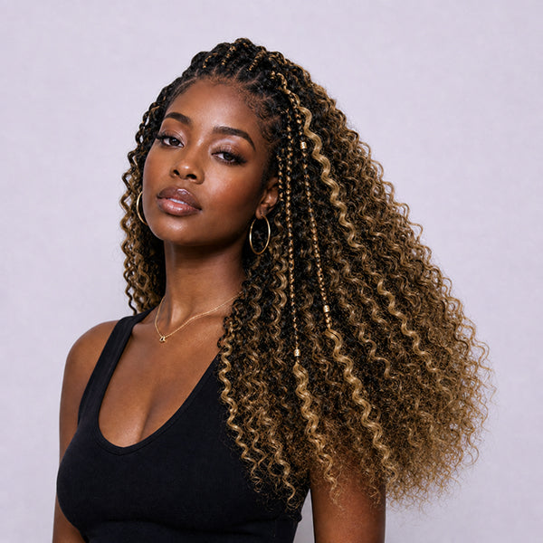 OQ HAIR 1B/3/27 Highlight Kinky Curly Crochet Human Hair Shed-Free Easy Install