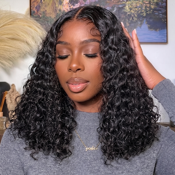 OQ HAIR Wear Go Wigs Water Wave Bob Drawstring Wig Pre Cut HD Lace Glueless Wig