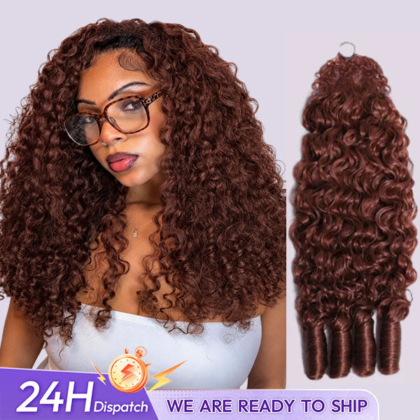 24h Shipping | OQ HAIR Pre-Looped Burmese Curly Crochet Human Hair Reddish Brown Easy Install Natural Look
