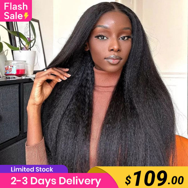 Flash Sale | Kinky Straight Hair Wear Go Glueless Wig Pre Cut 13x4 HD Lace