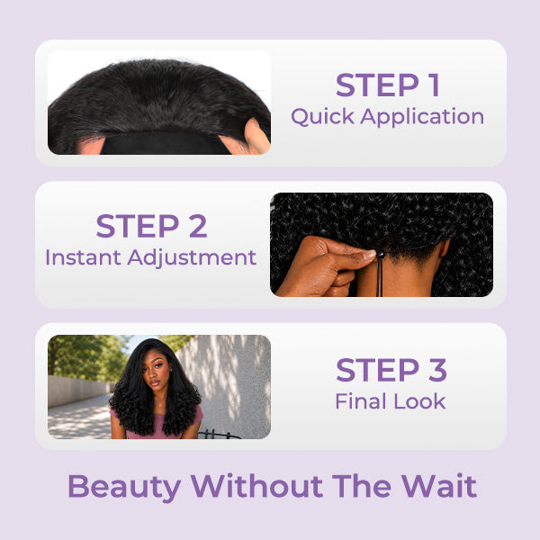 24h Shipping | Kinky Straight Glueless Wear Go Burmese Curly Human Hair 3 In 1 Half Wig With Yaki Spiral Curls