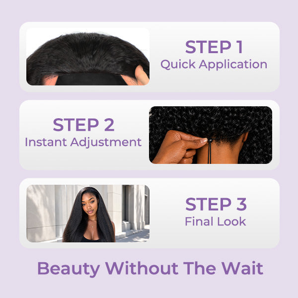24H Shipping | Kinky Straight Human Hair 3 In 1 Wear Go Half Wig Easy Install Snug Fit