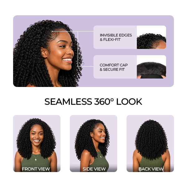 24h Shipping | Burmese Curly Human Hair Half Wig Glueless Wear Go Seamless Blend Flip Over Wig