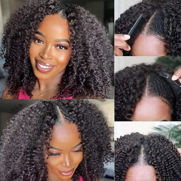 US Warehouse Quick Ship | Afro Curly V Part Wig No Leave Out Thin Part Glueless Wigs Human Hair Wig