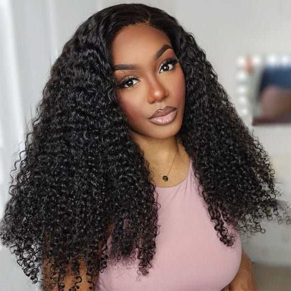 Kinky Curly V Part Wig No Leave Out Thin Part Glueless Wigs Human Hair Wig 180% Density