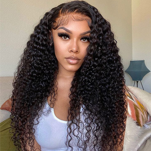 OQ Hair Kinky Curly Invisi-Drawstring Pre-Cut 360 Lace Glueless Wig With Bleached Knots Pre-Plucked Hairline