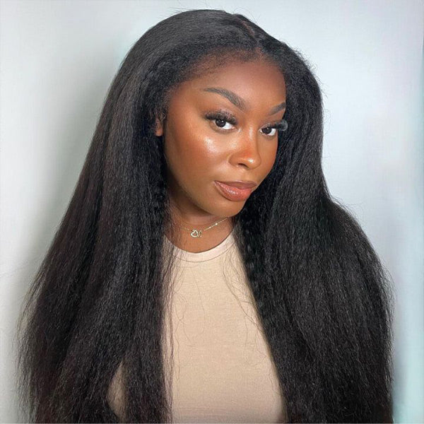 OQ HAIR Kinky Straight Wear Go Wig 100% Glueless Wig Bleached Knots 7x5 Pre-cut HD Lace