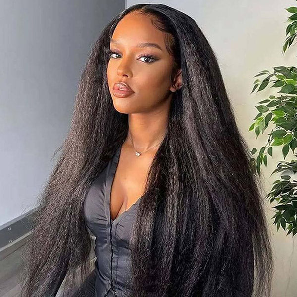 TikTok Viral Kinky Straight 100% Glueless Wear Go Wig With Bleached Knots