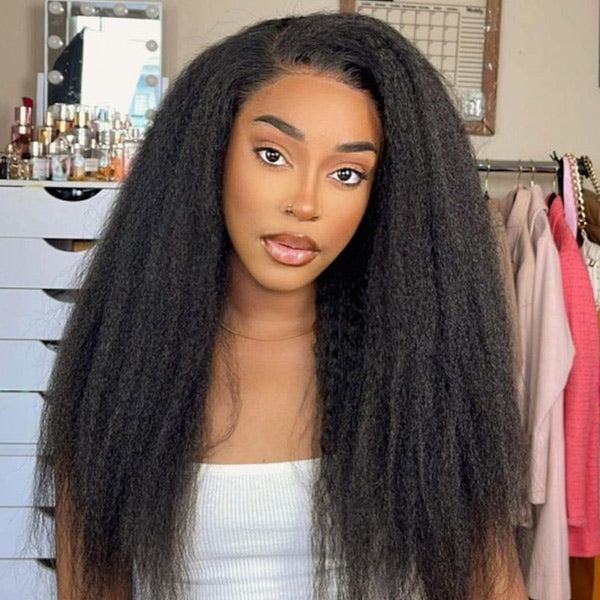 TikTok Viral Kinky Straight 100% Glueless Wear Go Wig With Bleached Knots