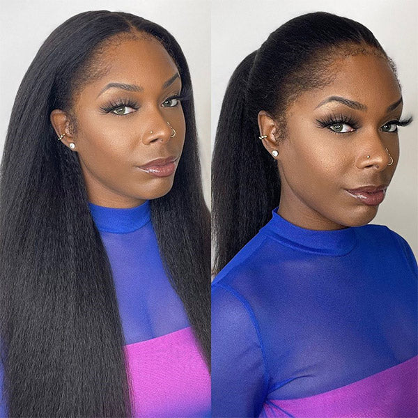 OQ Hair Kinky Straight Invisi-Drawstring 360 Glueless Wig All-Day Comfortable Wear Go Wig