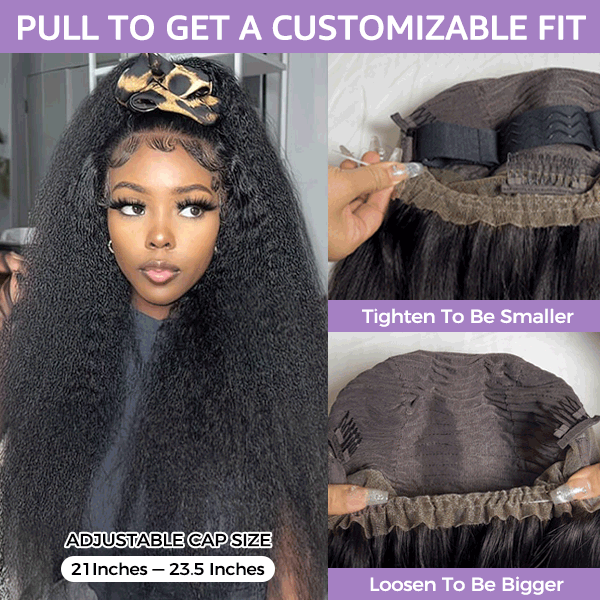 OQ Hair Kinky Straight Invisi-Drawstring 360 Glueless Wig All-Day Comfortable Wear Go Wig