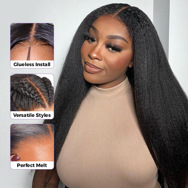 OQ HAIR M-Cap Kinky Straight Pre Cut 9x6 HD Lace Wear Go Glueless Wigs Pre Bleached Tiny Knots Lace Front Wigs