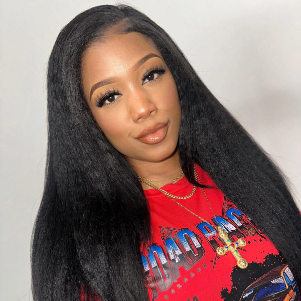 OQ HAIR Kinky Straight Extremely Full 9x6 Skin HD Lace Long Wear Go Glueless Wig For Daily Glam