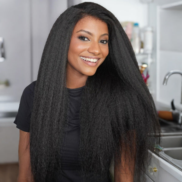 OQ HAIR Kinky Straight Extremely Full 9x6 Skin HD Lace Long Wear Go Glueless Wig For Daily Glam