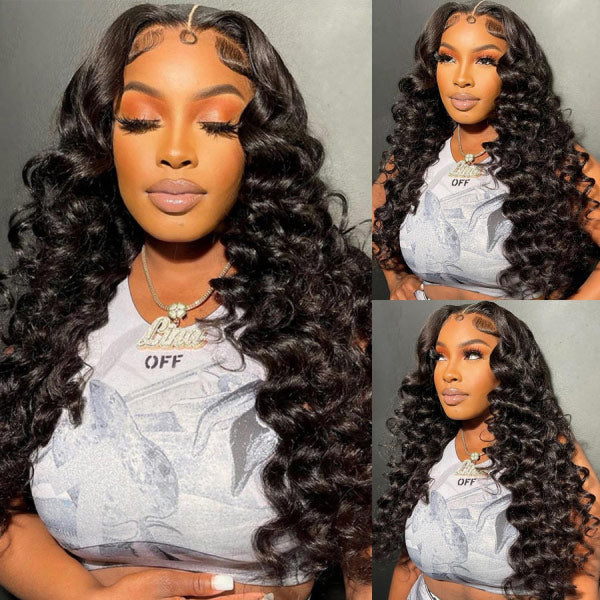 OQ Hair Loose Deep Invisi-Drawstring 360 Lace Glueless Wig Bleached Knots Human Hair Wig