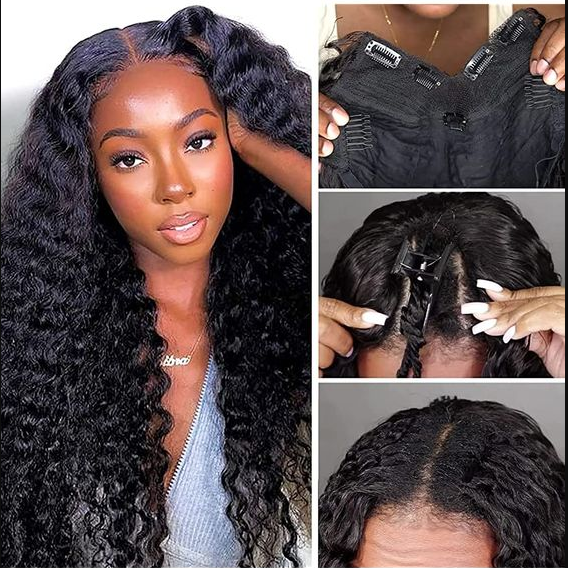 Deep Wave V Part Wig No Leave Out Thin Part Glueless Wigs