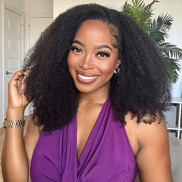 OQ HAIR Afro Curly Glueless Install Comfortable 3-In-1 Wear Go Half Wig