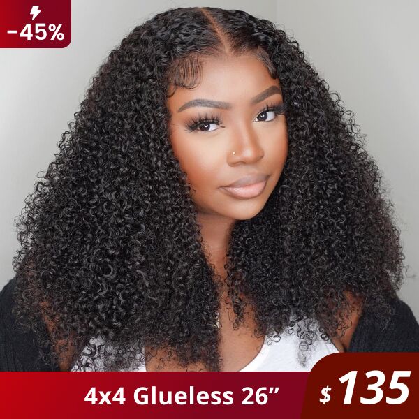 Flash Sale | Kinky Curly Wear Go Glueless Wigs 4x4 Pre Cut Lace Wigs Pre-Plucked 180% Density