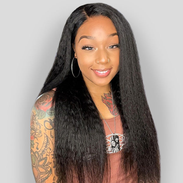 OQHAIR Kinky Straight Hair Wear Go Glueless Wigs 4x6 HD Lace Pre Cut Lace Closure Wigs