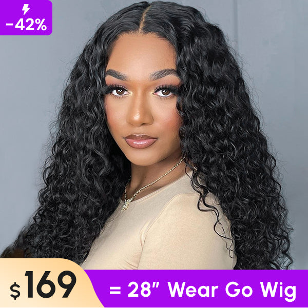 Clearance Sale | Pre Cut Lace Water Wave Wear Go Glueless Wigs 4x4 Lace Closure Wigs Wet And Wavy PrePlucked 180% Density