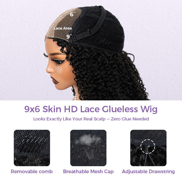 OQ HAIR Pixie Curly 9x6 Skin HD Lace Glueless Crochet Wig Breathable Lightweight Natural Hairline