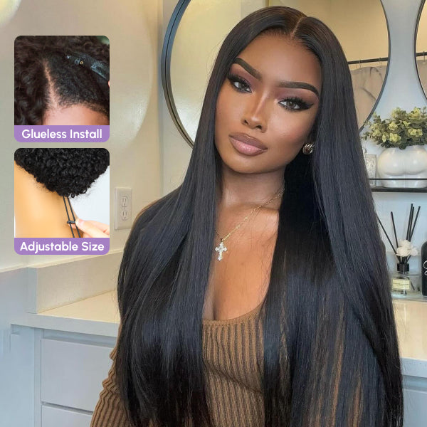 Straight Hair No Leave Out Elastic Drawstring V Part Wig 100% Human Hair